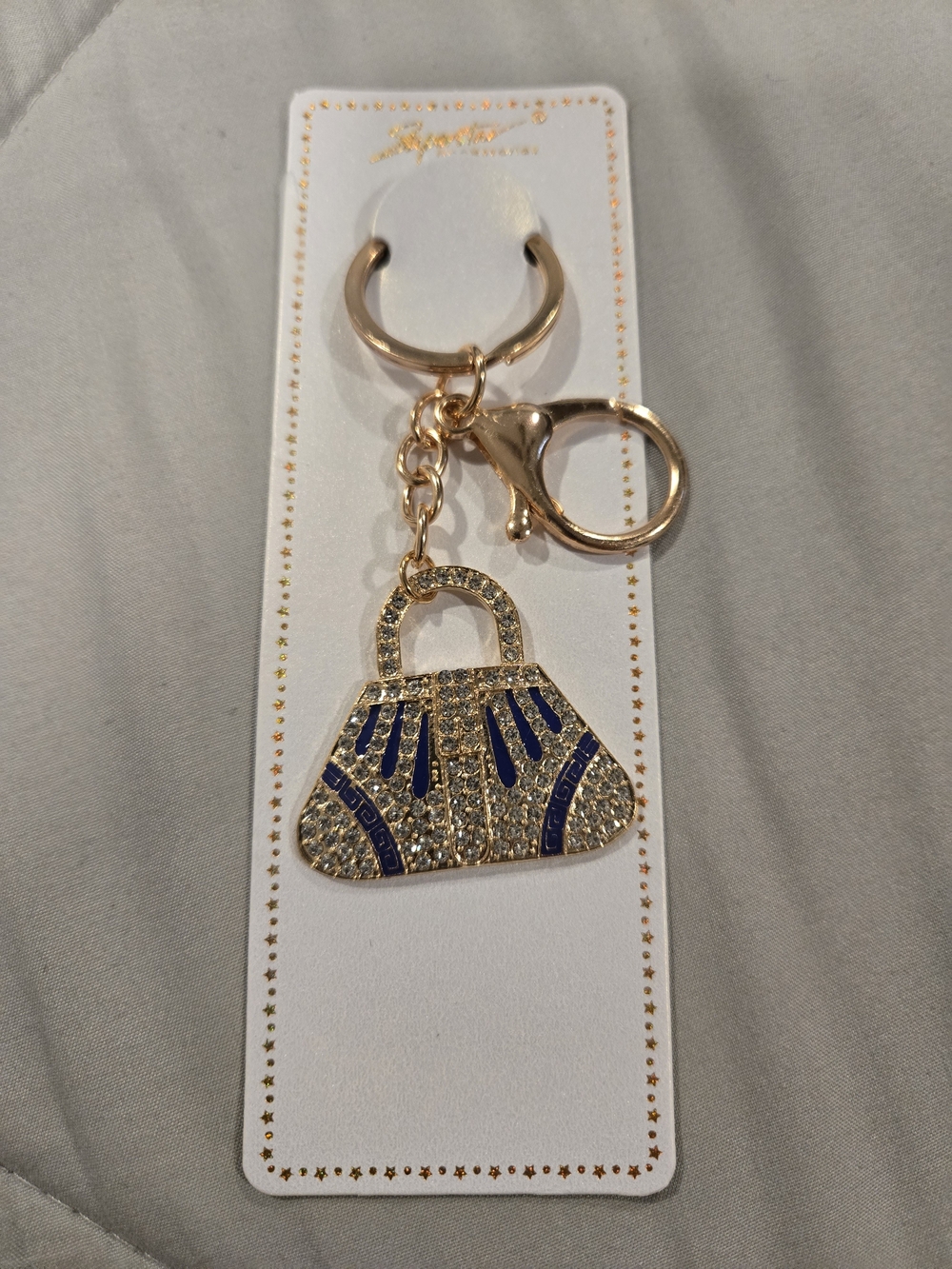 Bag Charm Gold and Blue Crystal Handbag Keychain